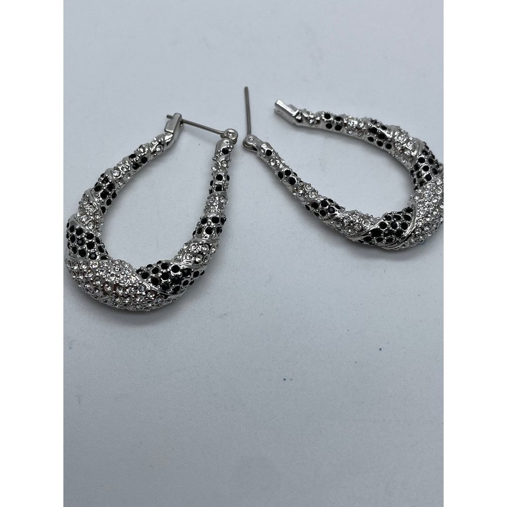 Swarovski Crystals Hoop Earrings,  Oval Hoop Earrings, Silver Earrings